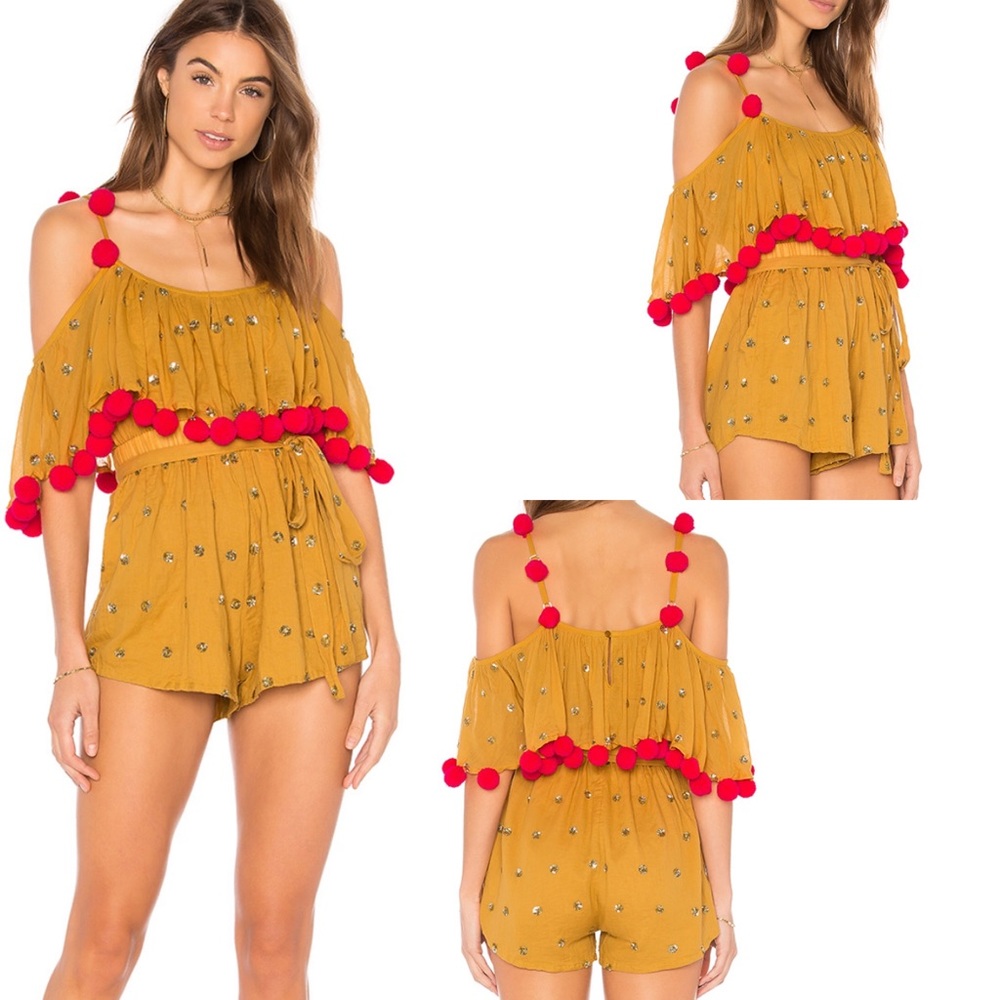 Anthropologie Sundress Sofia Pom Pom Romper